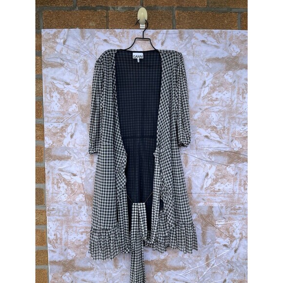GANNI Gingham Mesh Wrap Mini Dress size 34/4 - Picture 8 of 11